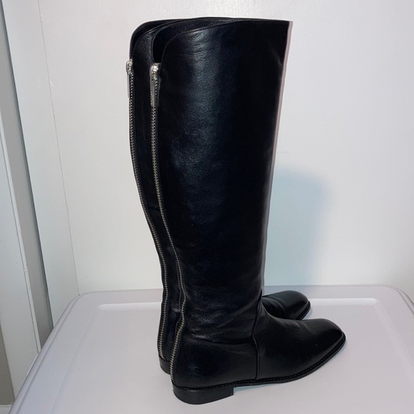 Stuart Weitzman Shoes - STUART WEITZMAN Backstage Tall Leather Black Riding Boots 8.5 Back Zip Knee High